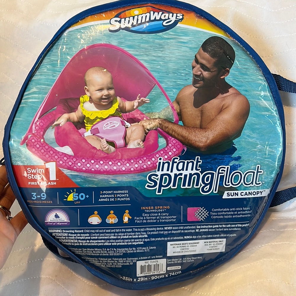 Swim Ways Infant Spring Float Sun canopy for ages 3-9 months NWT